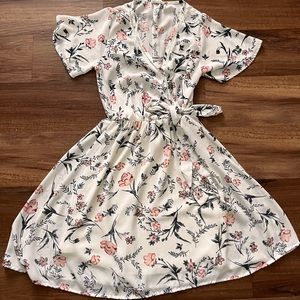 White floral, wraparound dress